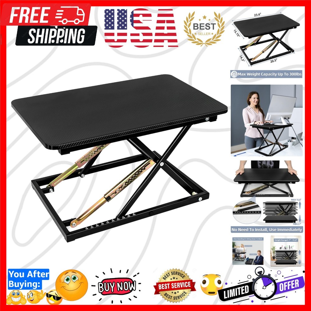 Ergonomic Black Pattern Desk Riser - Adjustable Standing Desk 23.6" x 15.7"