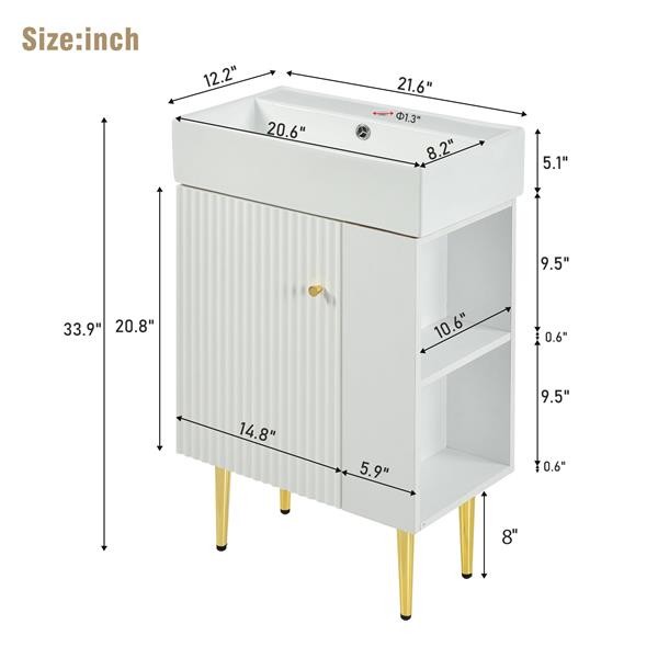 Bathroom vanity Combo Cabinet Single Ceramic Sink Right/Left Side Storage White