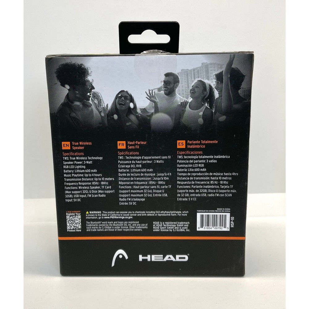 Head TWS True RGB LED Lighting HSP-10 Wireless Bluetooth Speaker