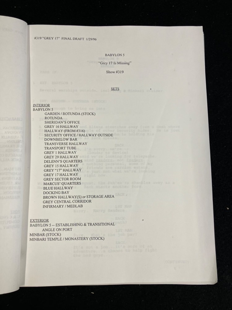 BABYLON 5 TV SCRIPT BY J. MICHAEL STRACZYNSKI, 1/29/96 #319 "GREY 17 IS MISSING"