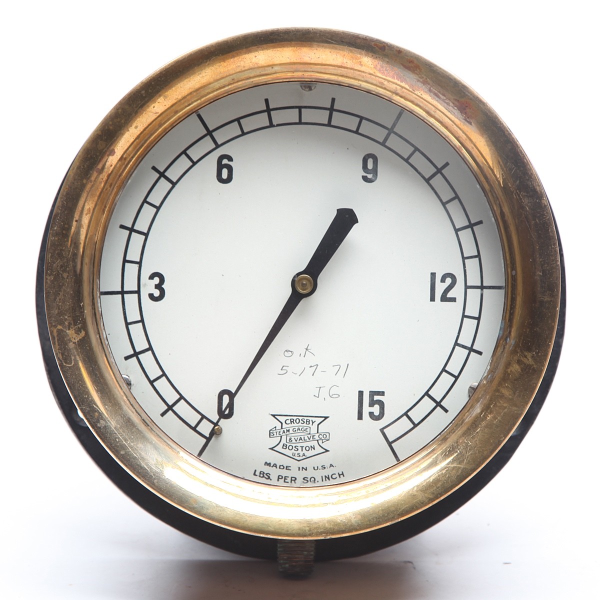 Vintage Brass Crosby Pressure Gauge by Crosby Steam Gage & Valve Co.