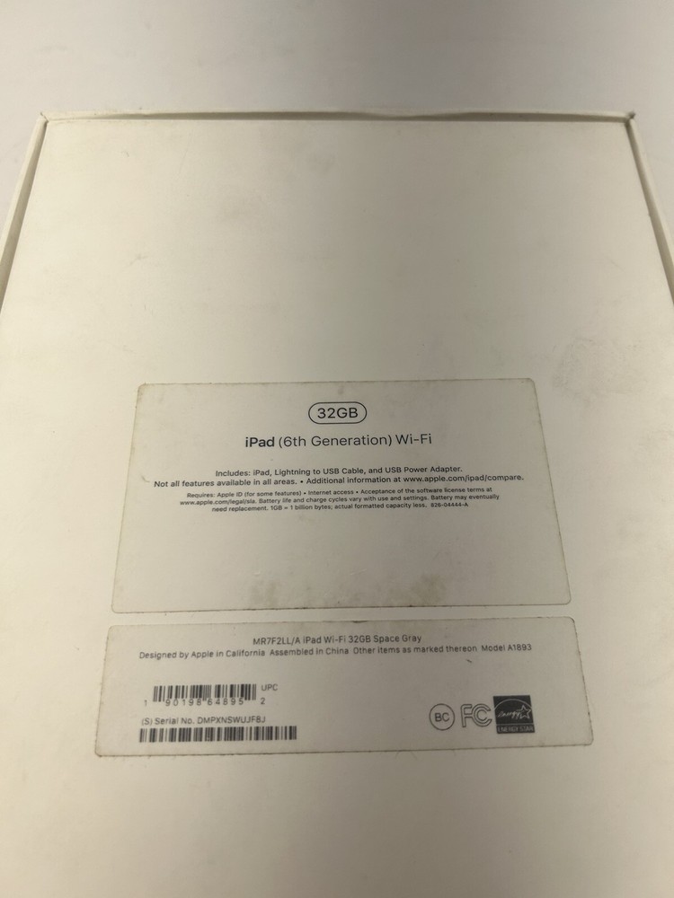 Apple iPad 6th Generation Wi-Fi 32GB Silver A1893 *EMPTY BOX ONLY* MR7F2LL/A