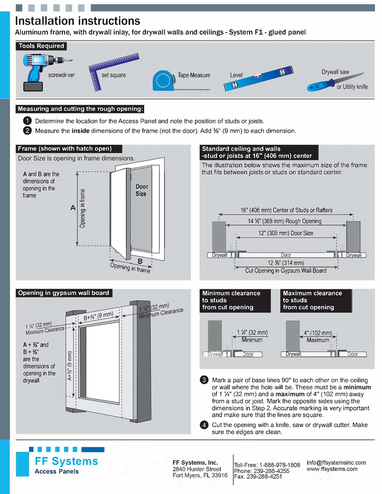 System F1 - Access Panel | Fixed Hinge | Touch Latches (½" Drywall, 20" X 20")