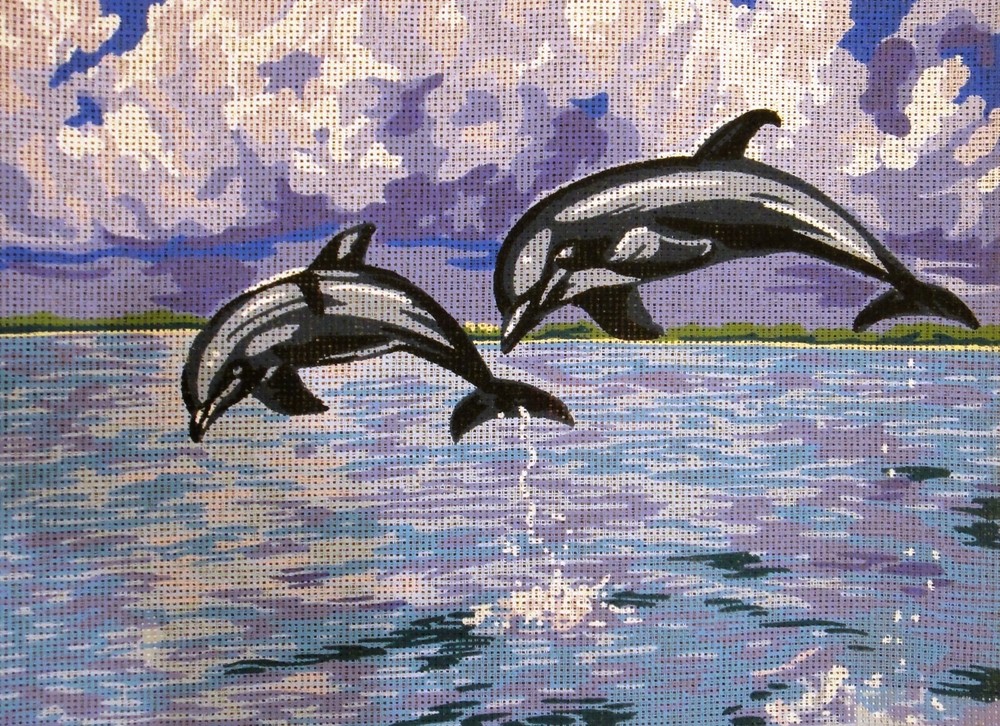 "Dolphins" Printed Canvas or Threads Needlepoint Kit 40115