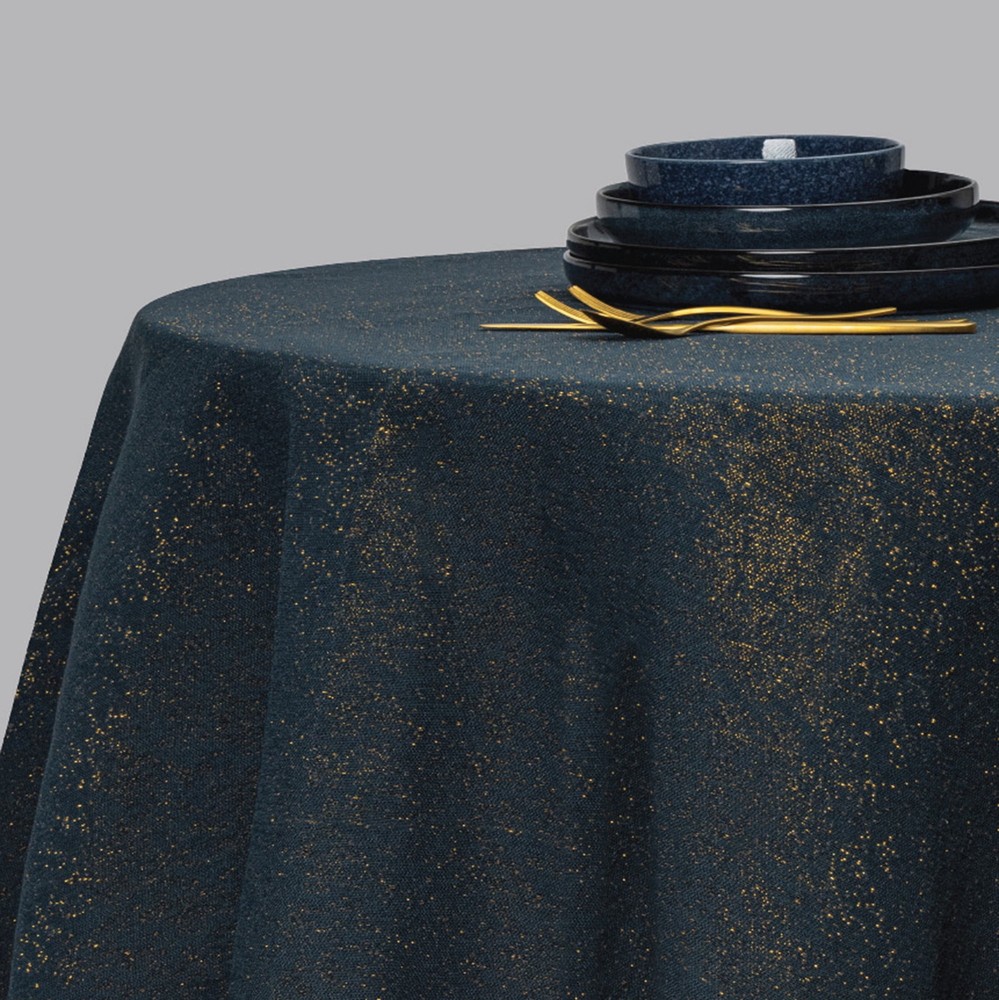 70" Round Tablecloth, Navy and Gold Celestial