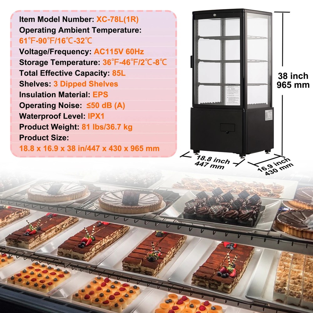 Refrigerated Display Case Countertop Pastry Display Case LED Lighting Cooling
