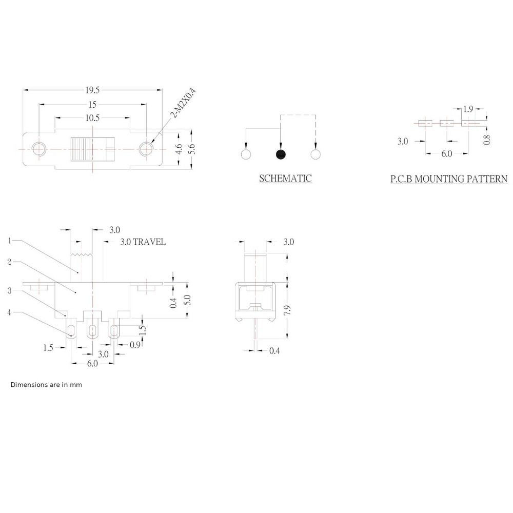 10 x Mini Latching Slide Switch SPDT 3-Pin On/On PCB Hobby Electronics