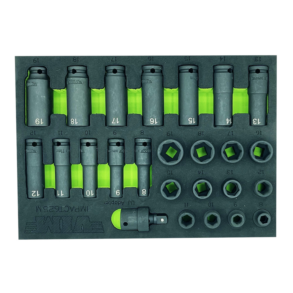 VIM Tools 25 Piece 3/8 Inch Drive Metric Impact Socket Set