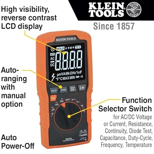 Digital Multimeter Auto Ranging TRMS 600V AC DC Voltage Current Resistance Tempe