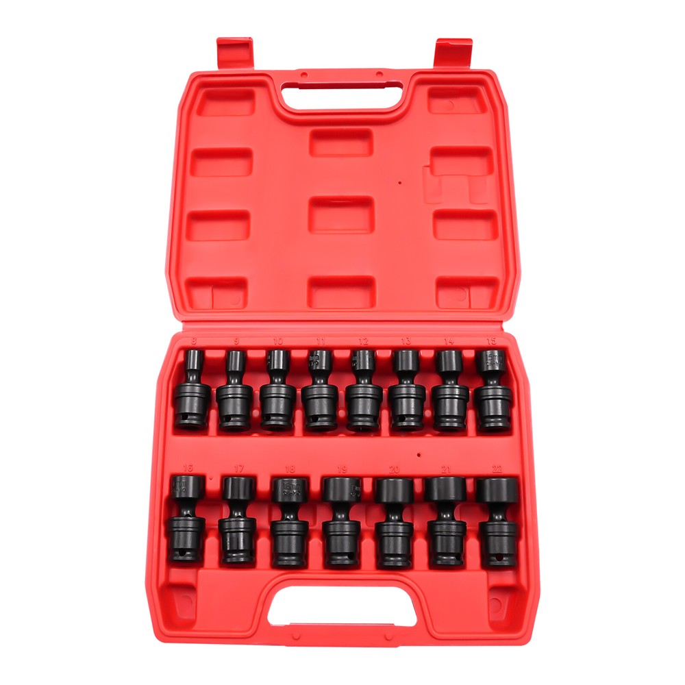 3/8" Drive Shallow Impact Universal Joint Socket Set, 15-Piece Swivel Socket Set