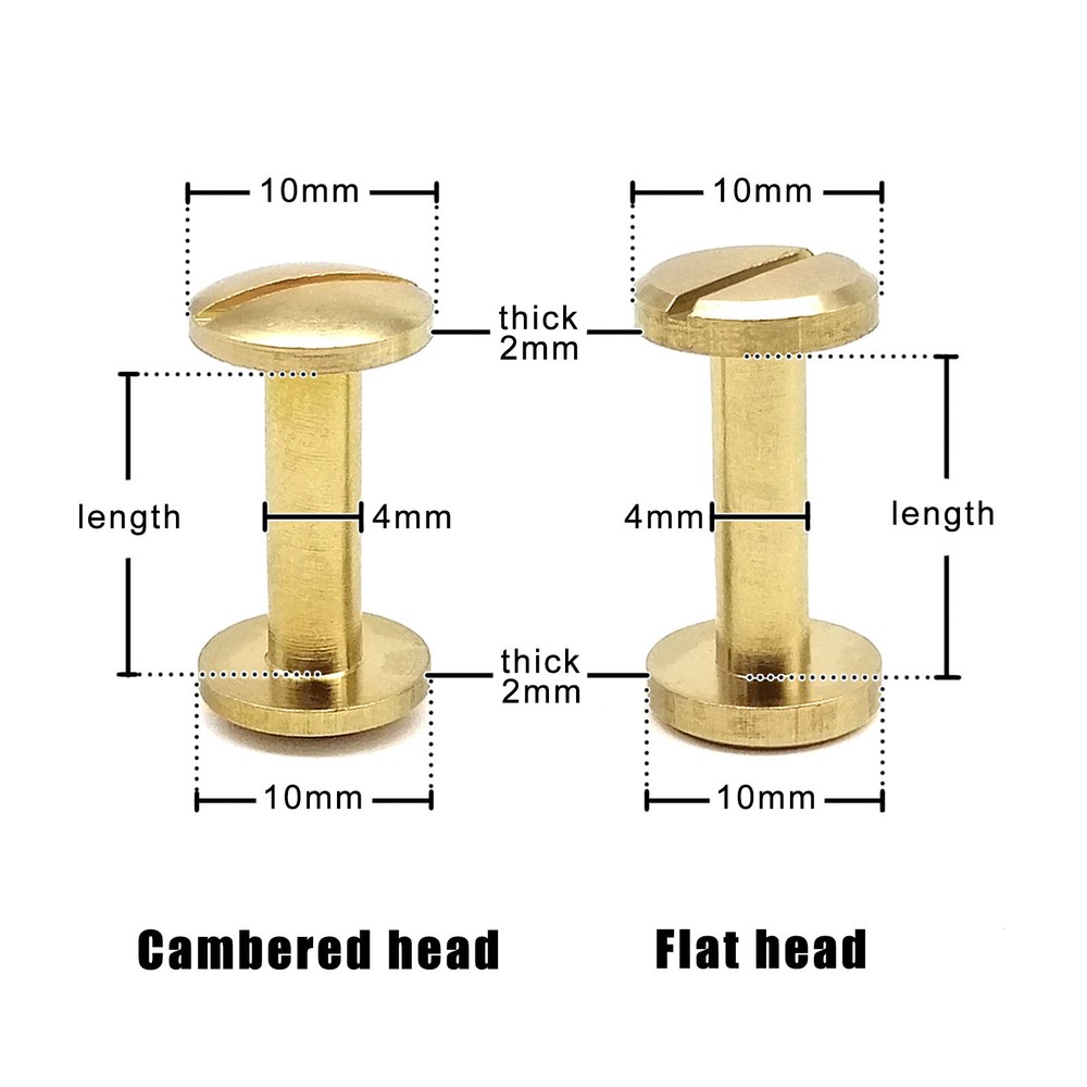 5/50pc Solid Brass Leather Belt Wallet Chicago Screw Nail Stud Bind Rivet 3-25mm