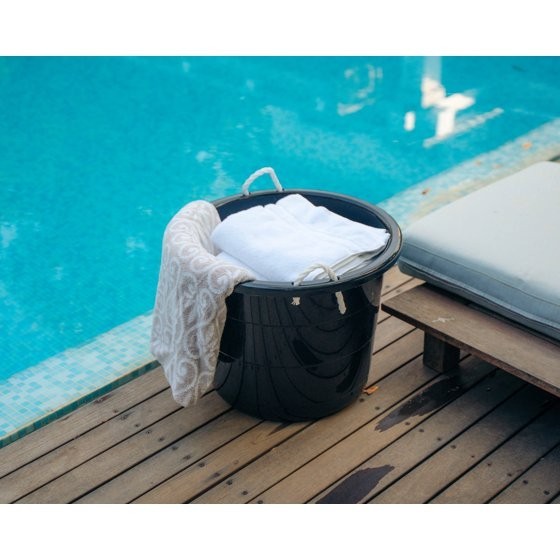 Black 17-Gallon Storage Tub - Flexible Plastic, Rope Handles, Utility Bucket