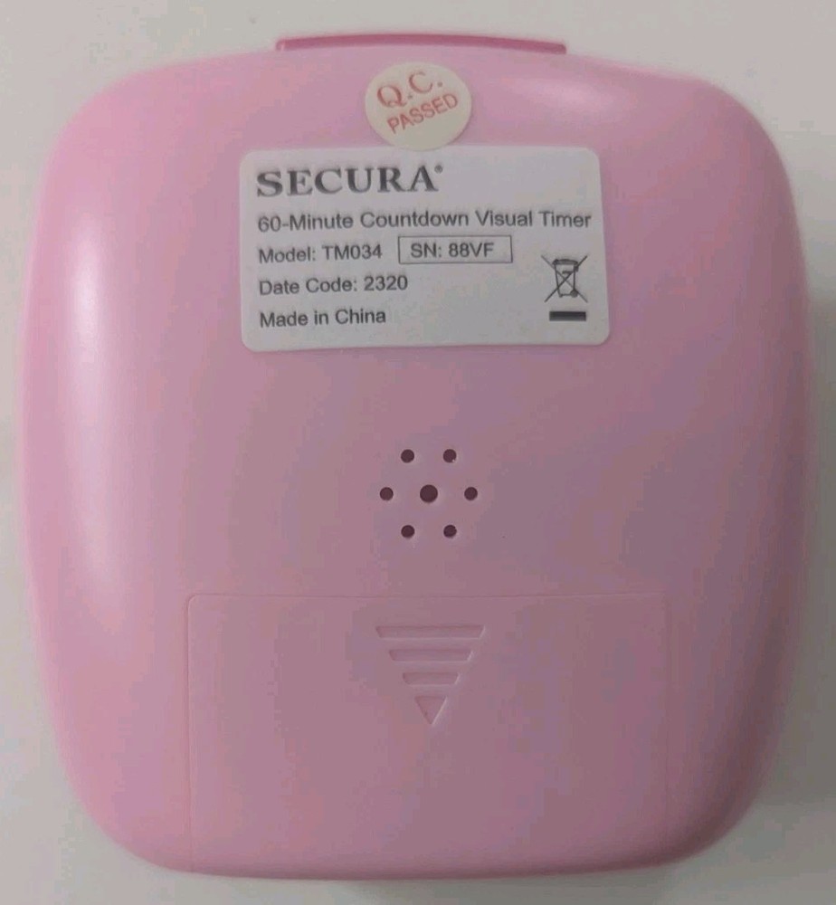 Secura 60 Minute Countdown Visual Timer, Pink, Pre-Owned