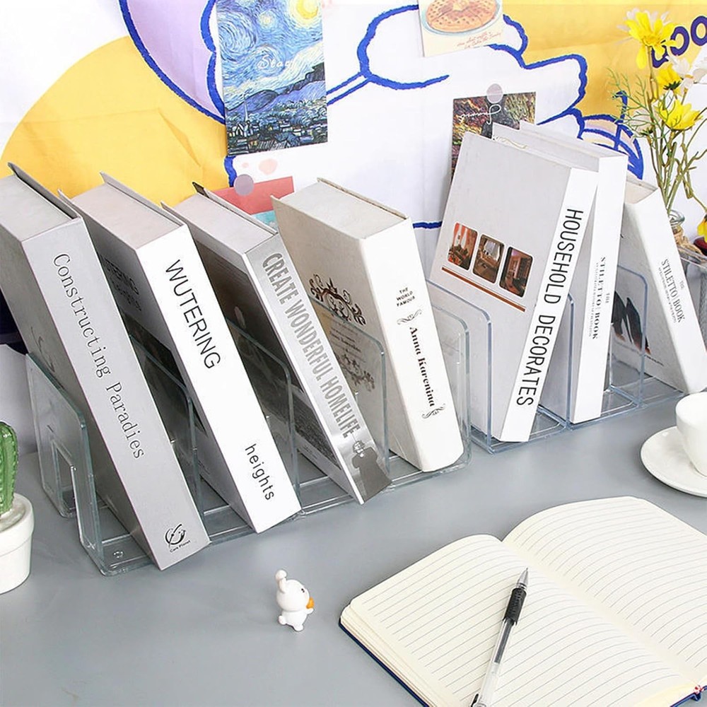 2PCS Acrylic File Organizer Desk Desktop Document/Mail Organizer 4 Compartments