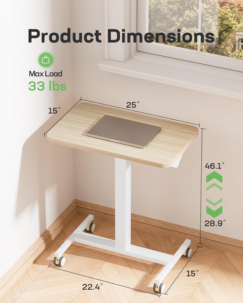 Mobile Standing Desk Wider Height Adjustable Computer Desk Rolling Sit Stand