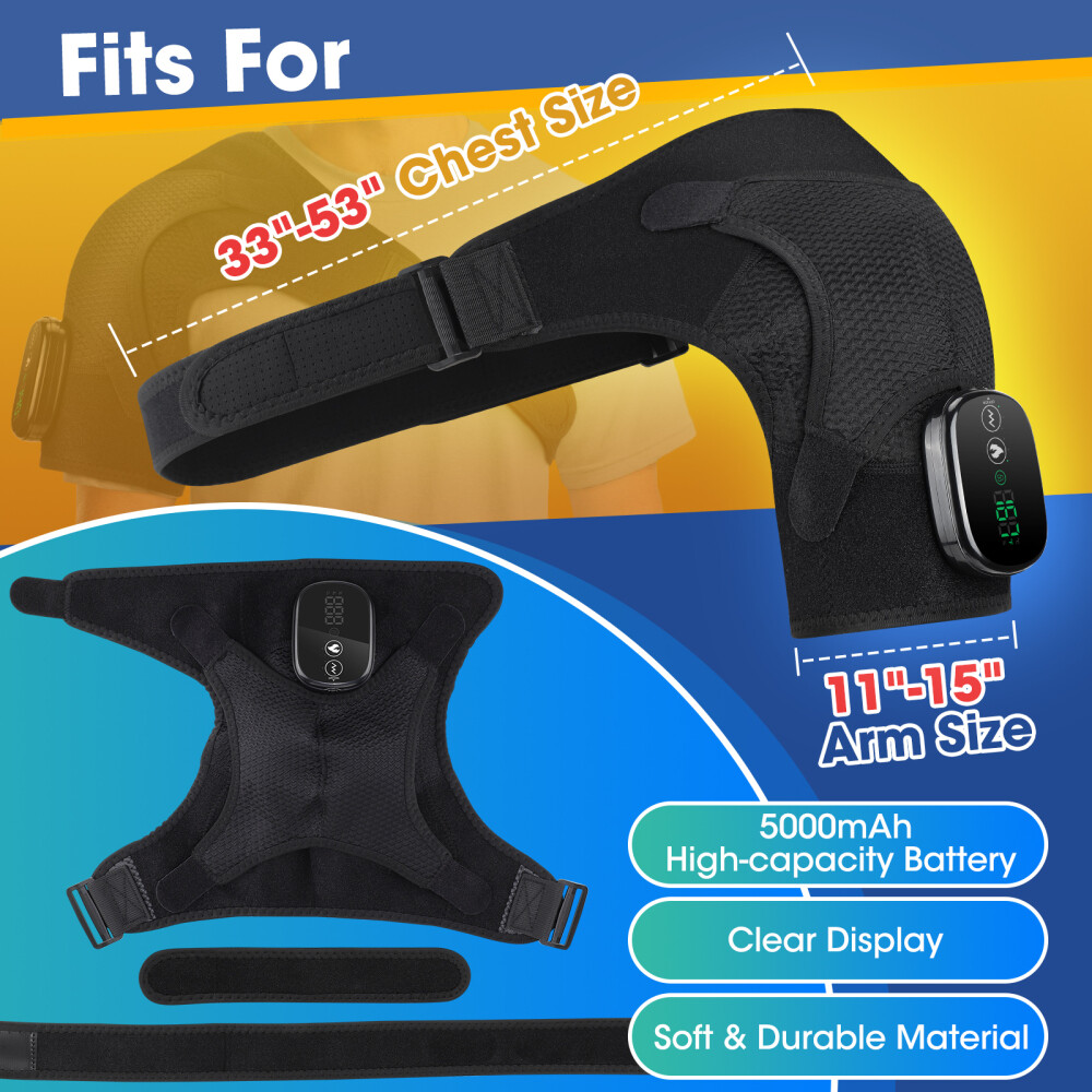 Electric Heated Vibration Shoulder Massager Brace Rotator Cuff Joint Pain Relief