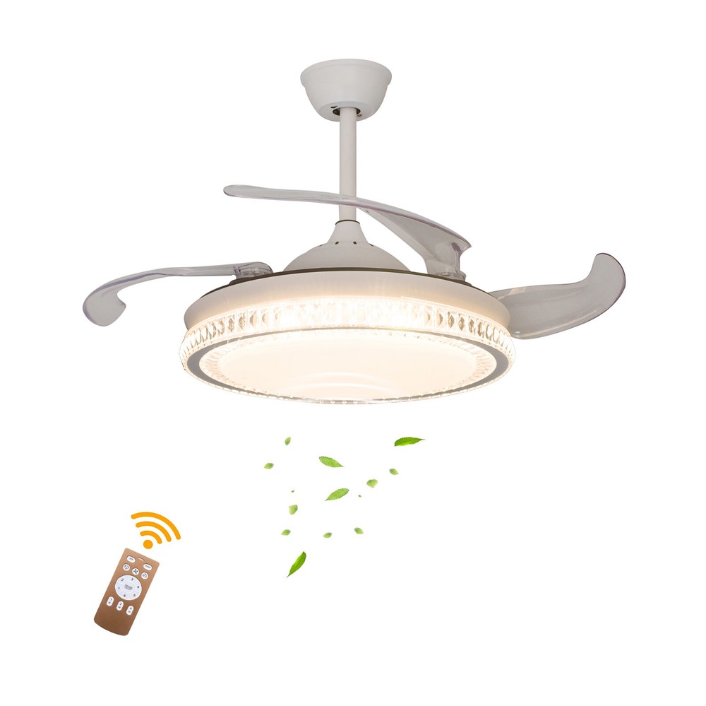 42" Modern 3Color Light Ceiling Light w/Fan Remote Control Retractable Blades