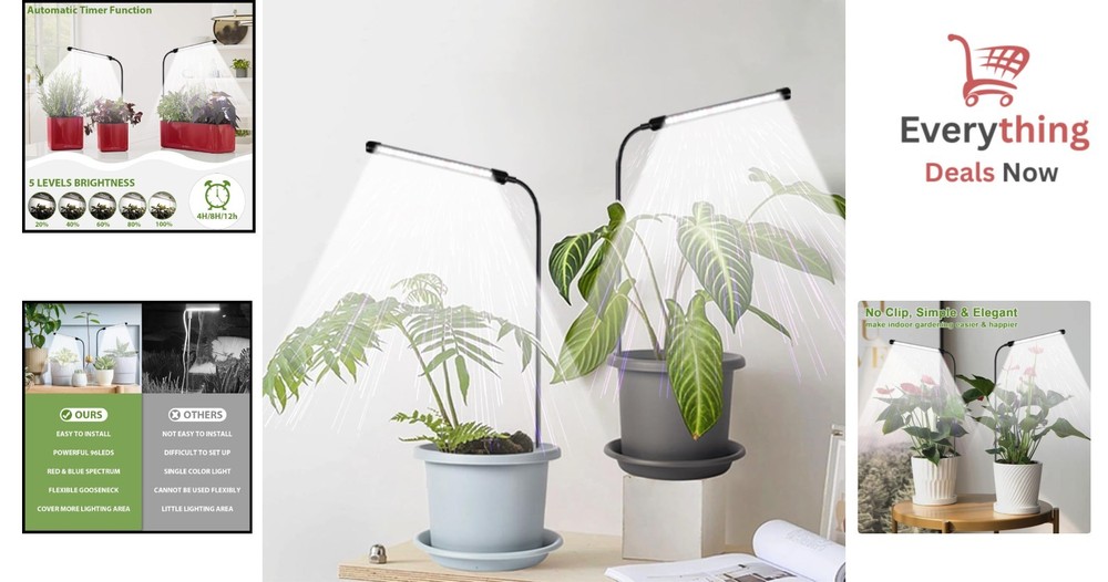 Versatile 6000K Plant Grow Light 2 Pack With Timer & Adjustable Height Options