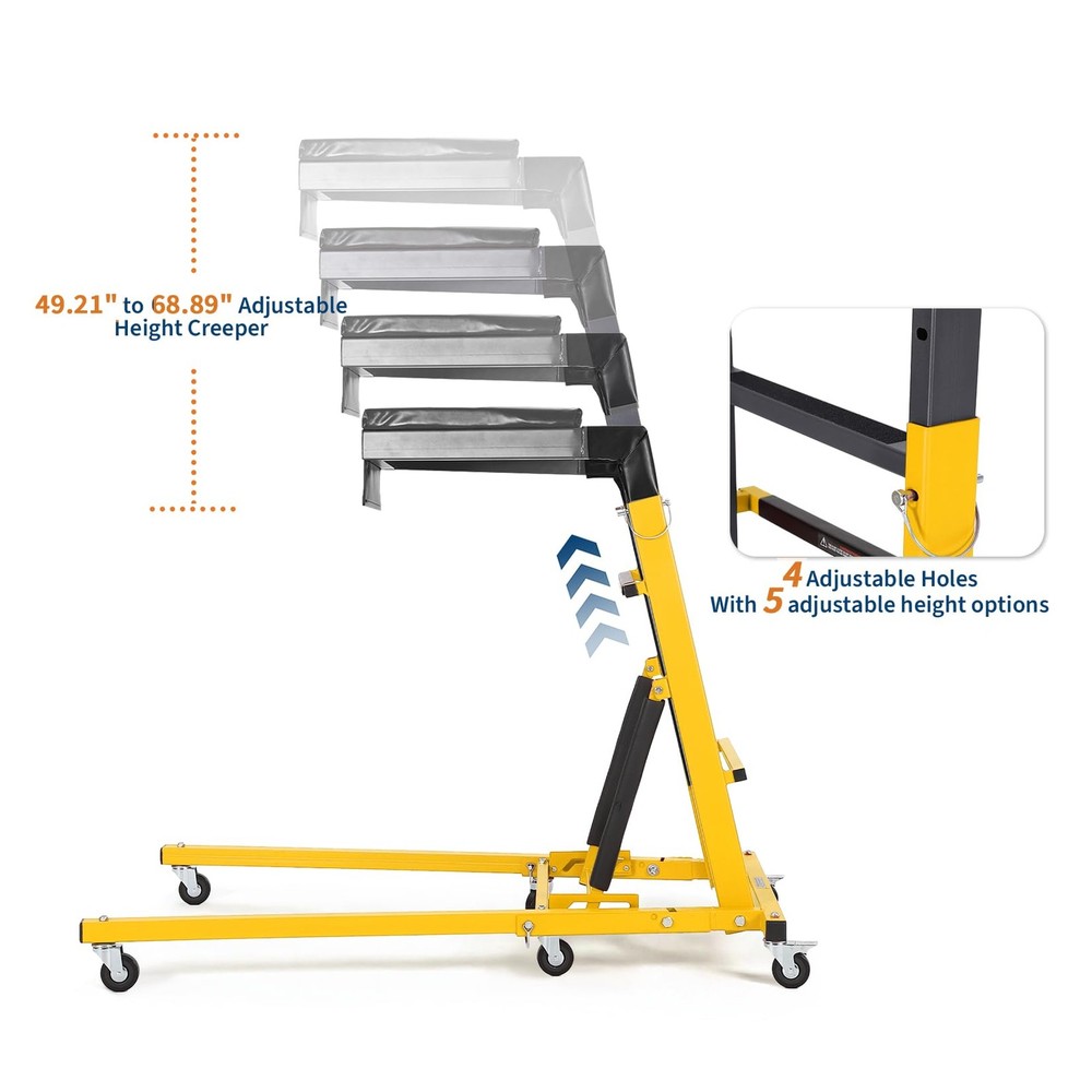 Adjustable Topside Engine Creeper with Tray 400 lbs Capacity, 6 Swivel Wheels
