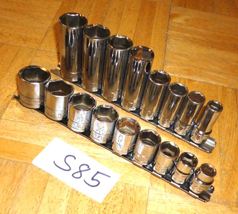 S-K TOOLS 17 PIECE 3/8 DRIVE SHORT & DEEP SAE. SOCKET SETS