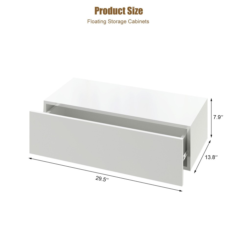 Wall Mounted Bedside Table Floating 1 Drawer Storage Cabinet Nightstand Unit
