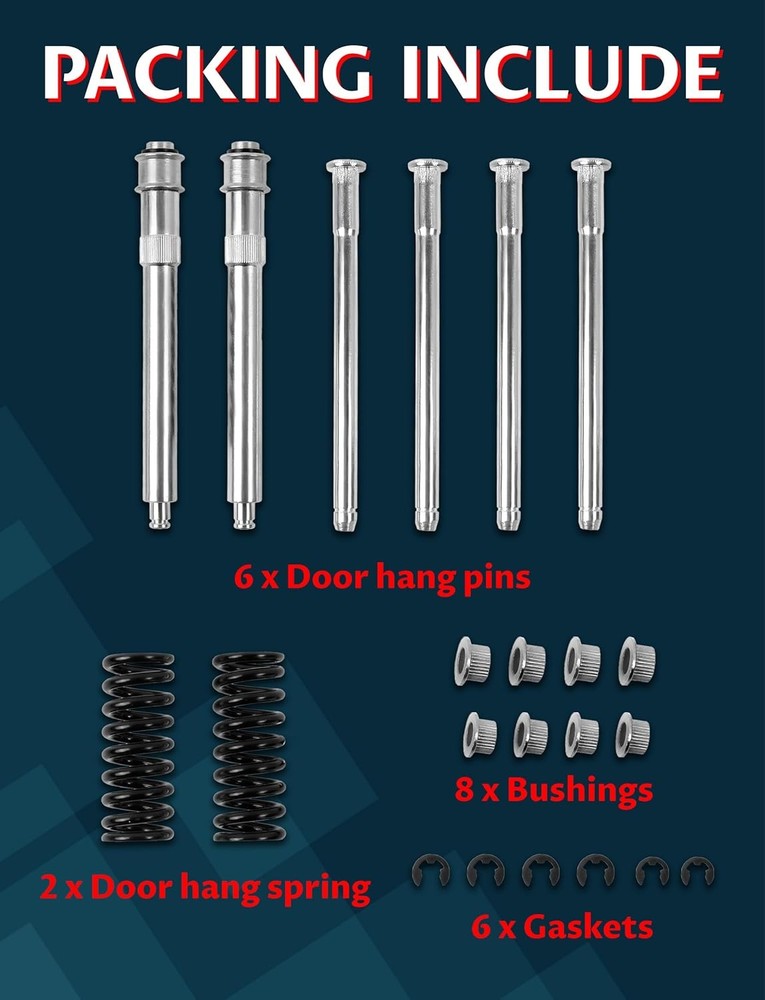 Front Driver and Passenger Side Door Hinge Pin and Bushing kit Compatible with C