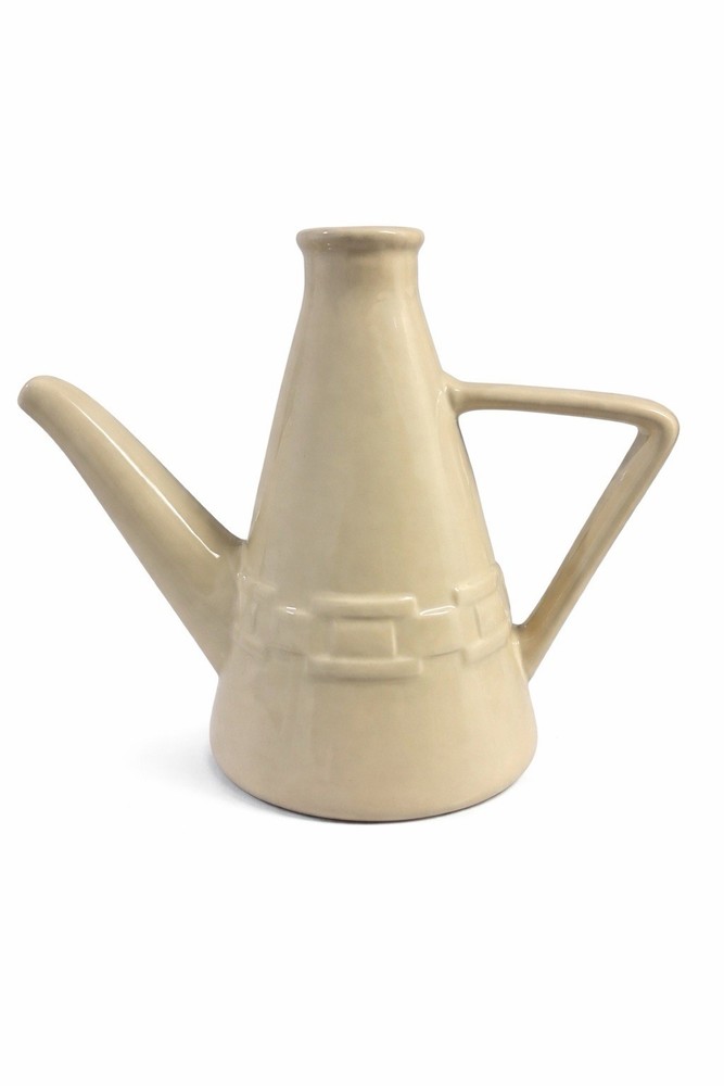 Longaberger Beige Ceramic Glazed Pitcher Geometric Pattern Dishwasher Safe