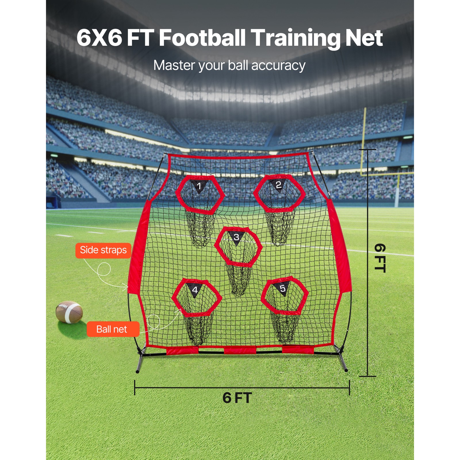 Uimoso 6x6 ft Portable Football Throwing Net for QB Training and Practice - Red