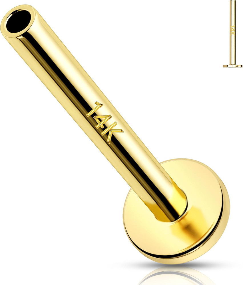 14K Solid Gold Threadless Replacement, Gold Threadless Post Push in Flat Back, L