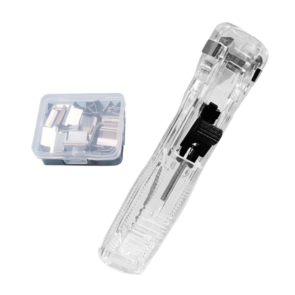 Portable Binder Clip Stapler - Includes 50 Reusable Clips Desktop Push Stapler