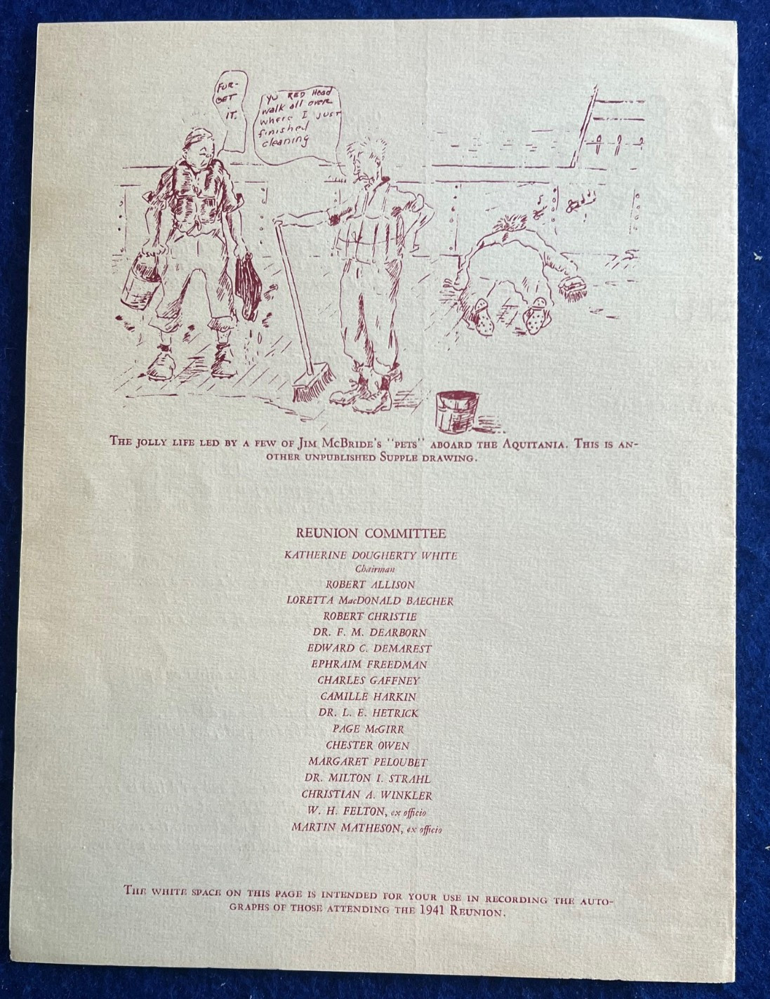 WWI AEF Base Hospital No. 48 France Veteran Reunion Menu Souvenir Cartoon WWII