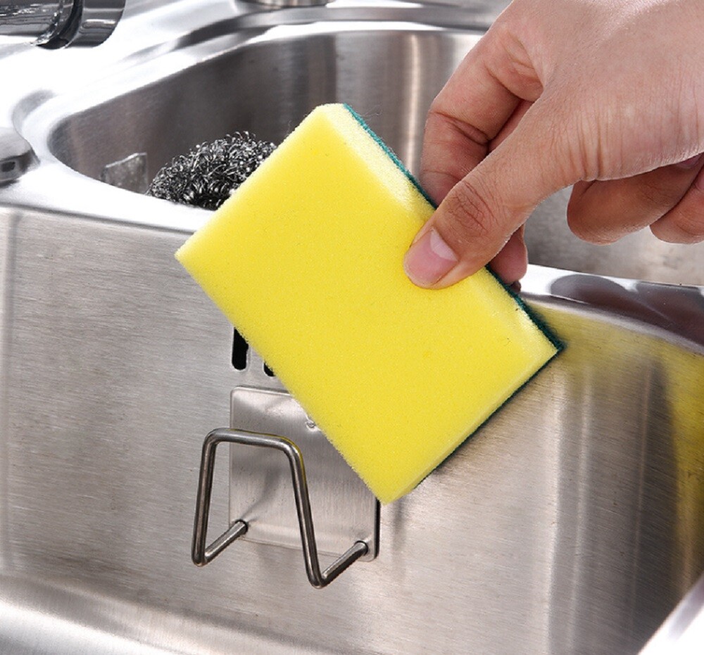 4 Pcs Stainless Steel Adhesive Sponge Holder -Kitchen Sink Caddy for Accessories