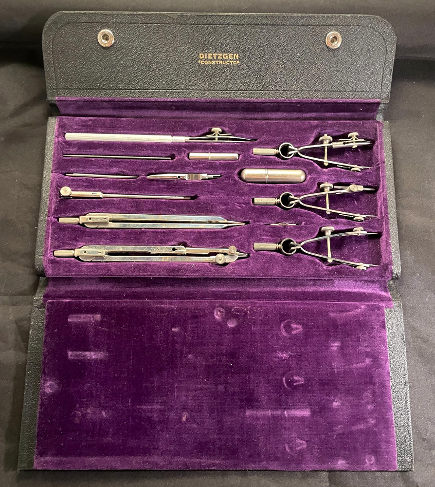 Vintage Dietzgen 1096 Drafting Compass Set Drawing Instruments Case German