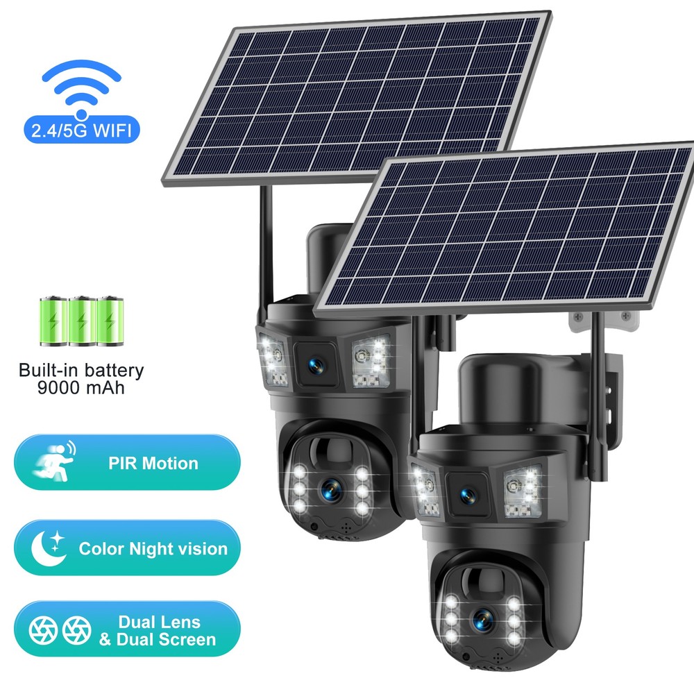 2PCS Solar Battery Powered Wireless Outdoor Home Security WiFi Camera System