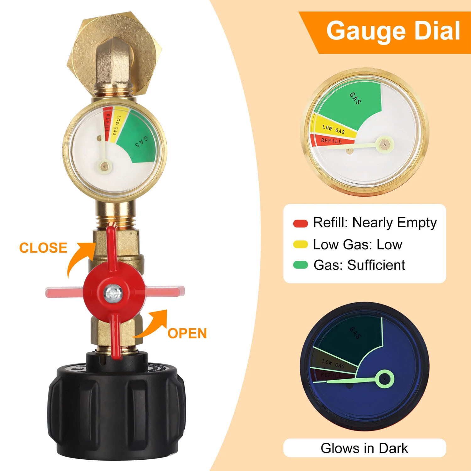 Propane Refill Adapter with Valve and Gauge Fill 1 Lb Bottle From 20 Lb Tank 90°