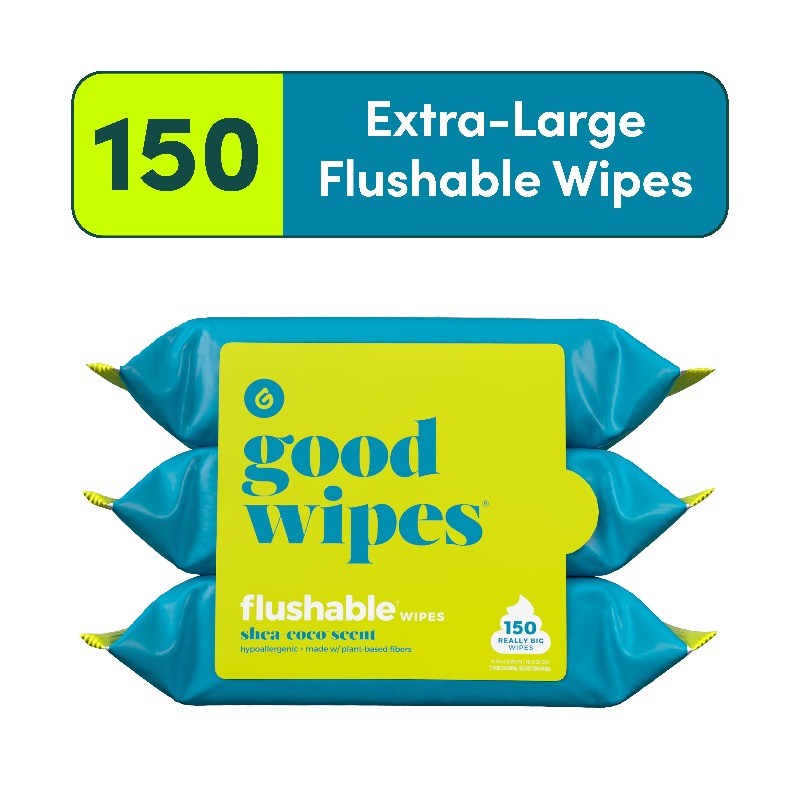 Flushable Butt Wipes, Shea-Coco Scented, 3 Pack, 150 Total Wipes