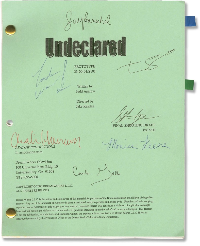 Judd Apatow UNDECLARED PROTOTYPE Original script of the pilot Signed #152218