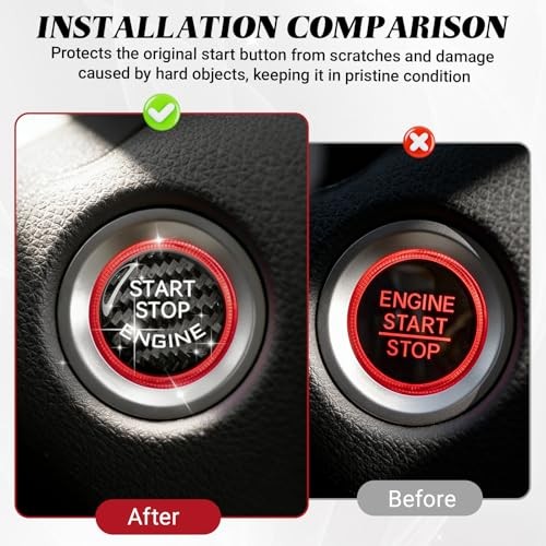 Car Push Start Button Cover, Engine Start Button 1 PC Carbon Fiber Black