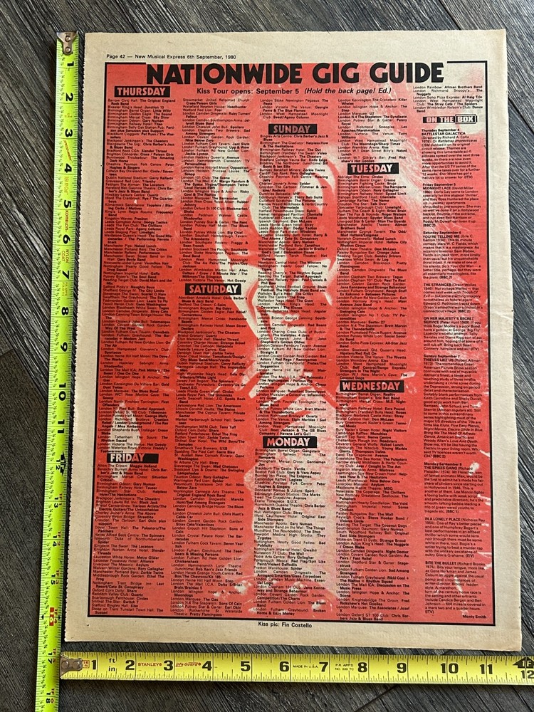 KISS Concert Ad Calendar Gene 1980 Unmasked Tour Sept 5 UK Vintage Kiss Aucoin