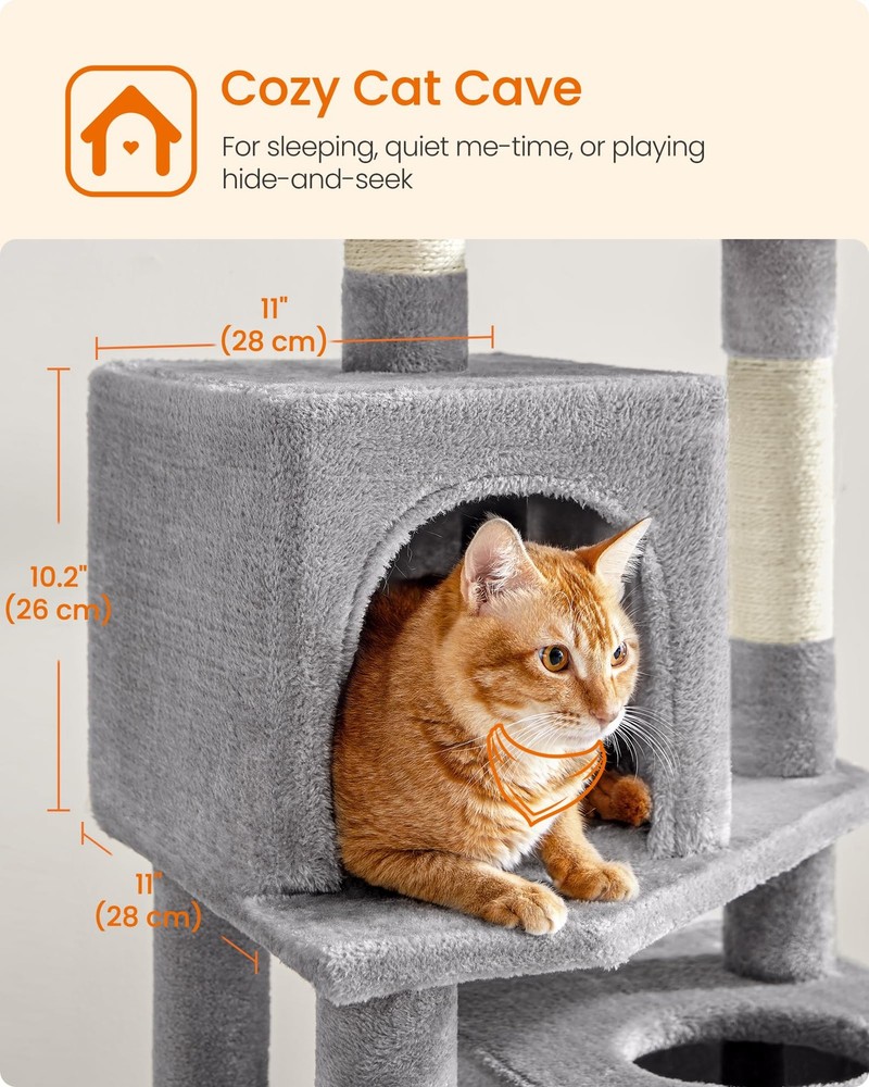 Multi-Level Cat Tree Tower 59.5-Inch with Scratching Posts, Perches Caves
