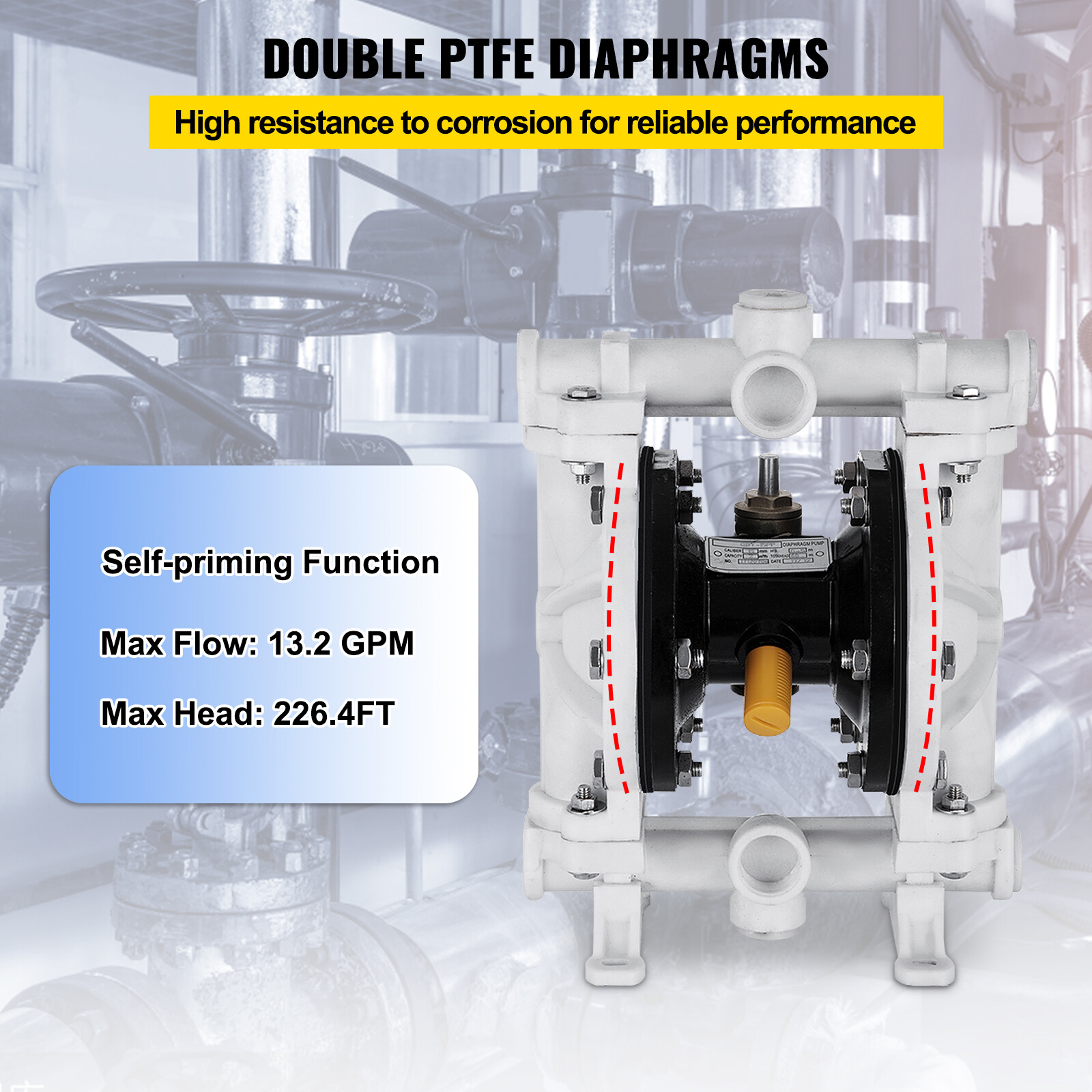 VEVOR 2.5GPM Air-Operated Double Diaphragm Pump Polypropylene