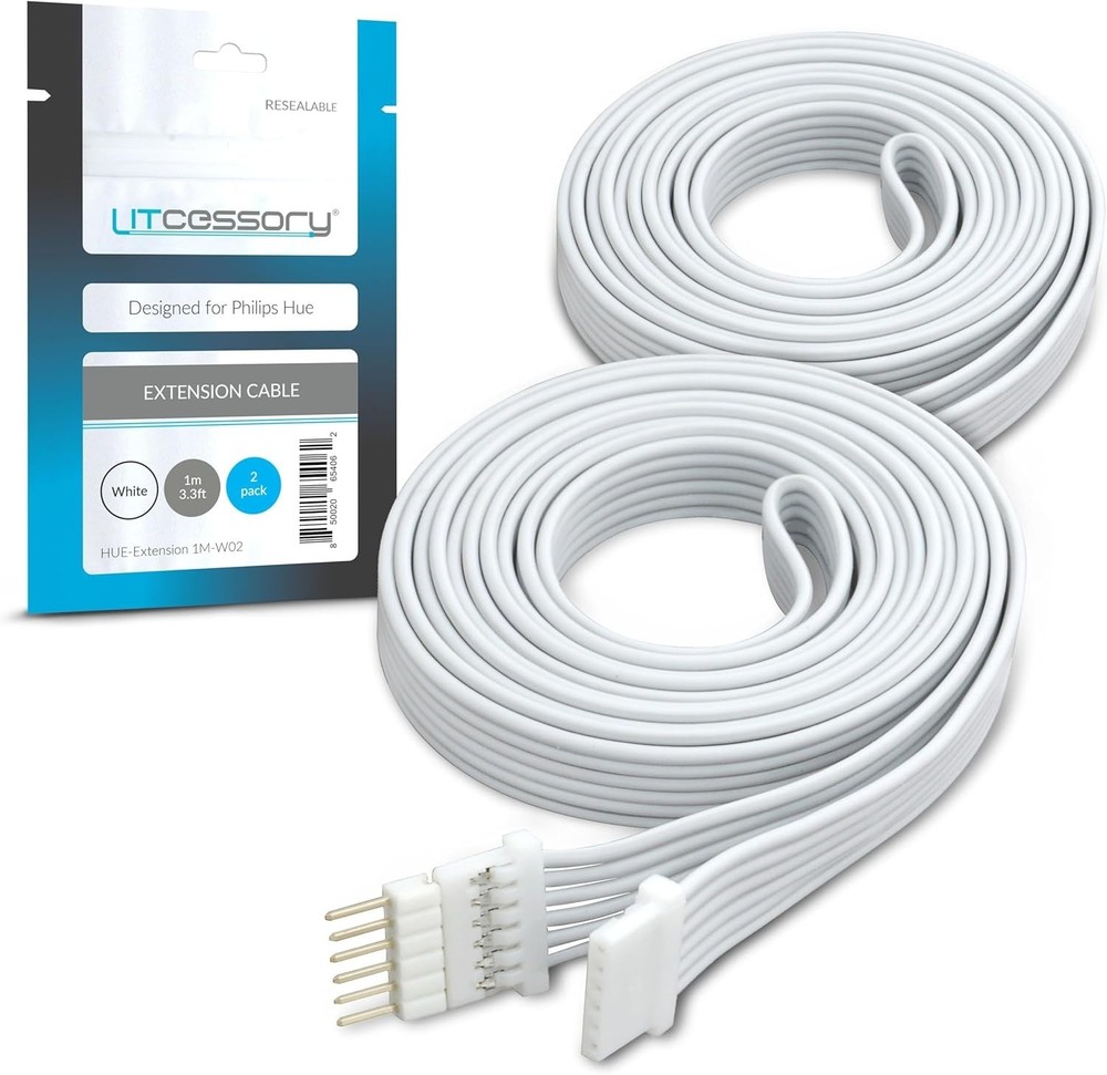 Extension Cable for Philips Hue/Solo Lightstrip 3.3ft, 2 Pack, White - Micro ...