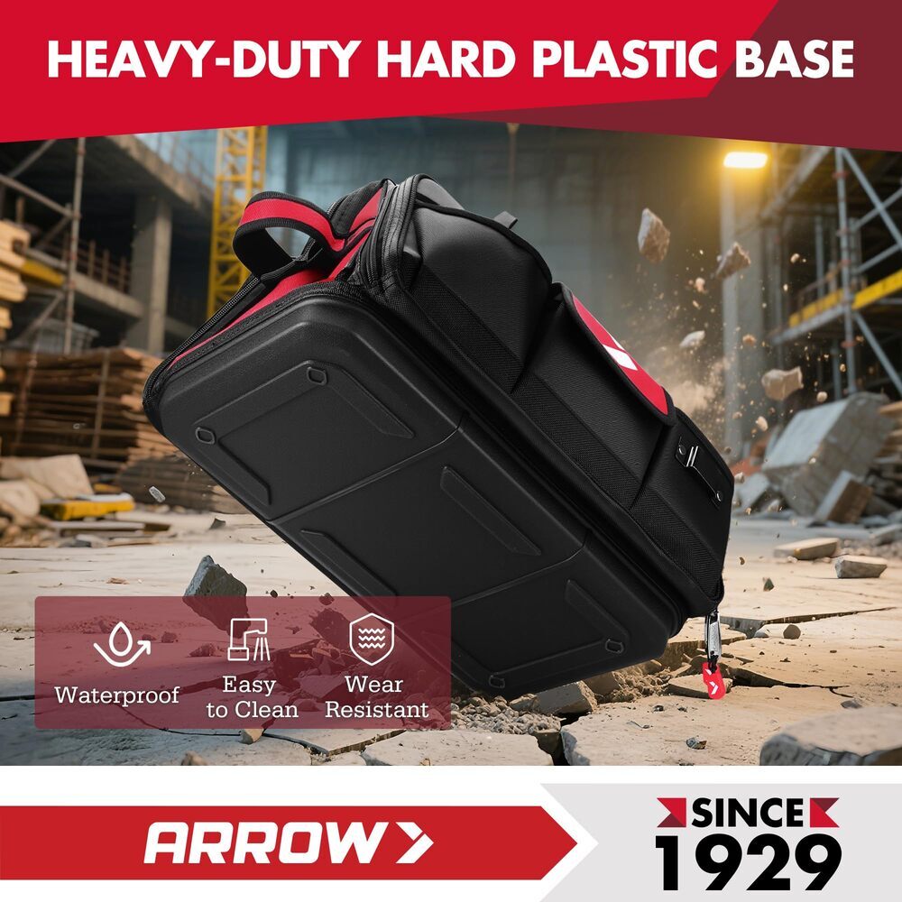 ARROW 17" Large Tool Bag for Men Heavy Duty with Waterproof Hard Base 36 Pockets
