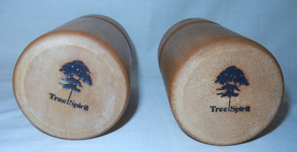 Two (2) Lamson Tree Spirit Solid Cherry Wood Spice Containers - Unused
