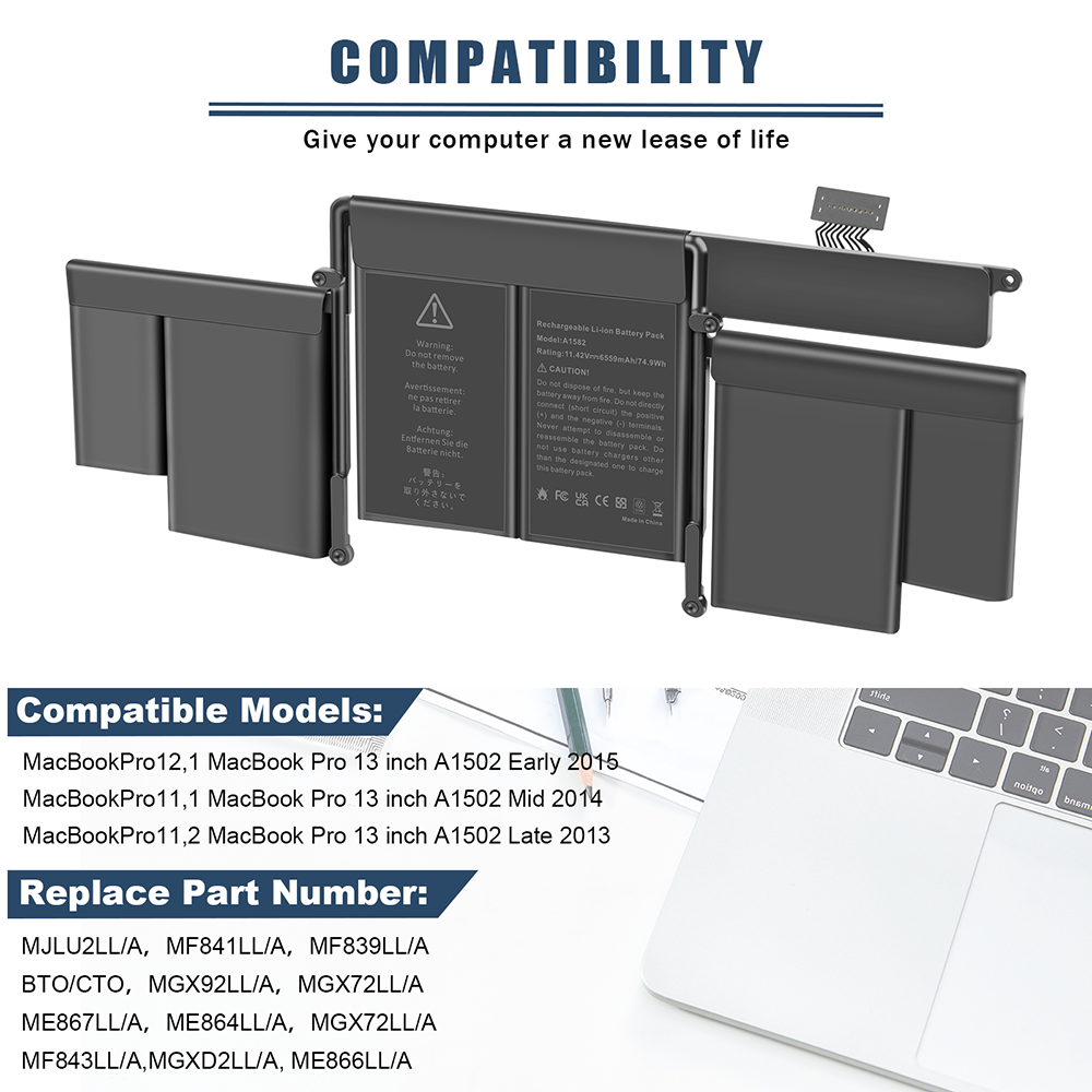 A1582 A1502 Battery for MacBook Pro 13 inch Retina Early 2015 Mid 2014 Late 2013