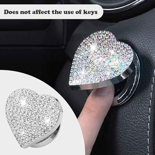 Bling Push Start Button Cover with Rhinestone,Heart Push to Start Button White