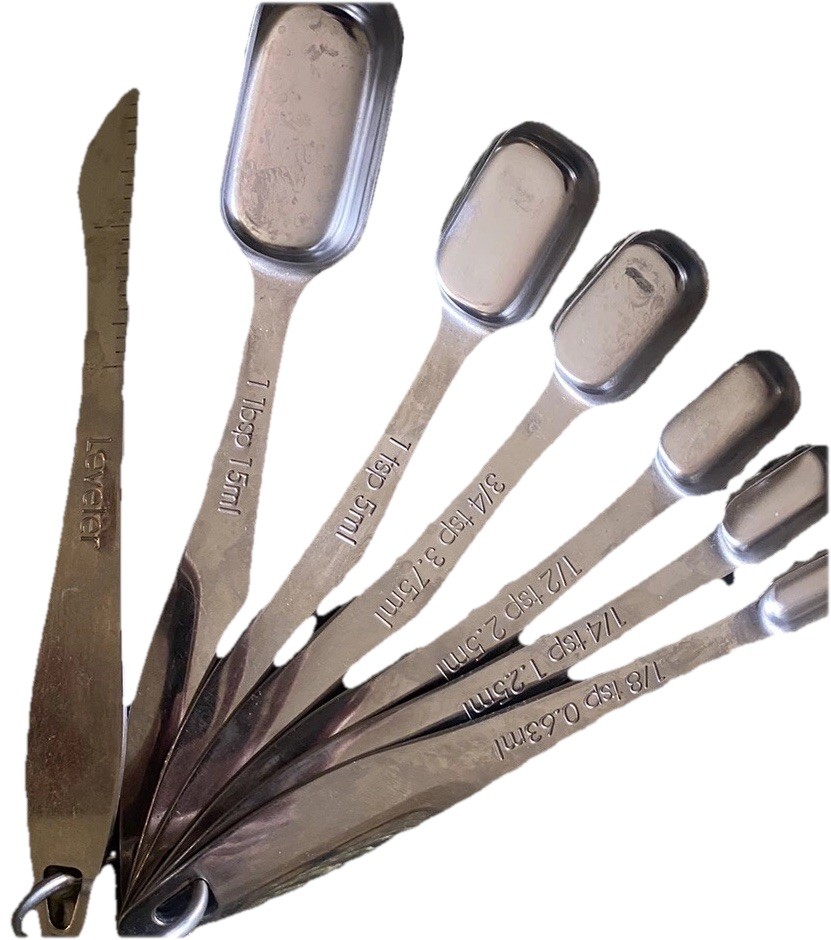 Stainless Steel Measuring Spoons Spring Chef Set of 6 with Leveler, Rectangular