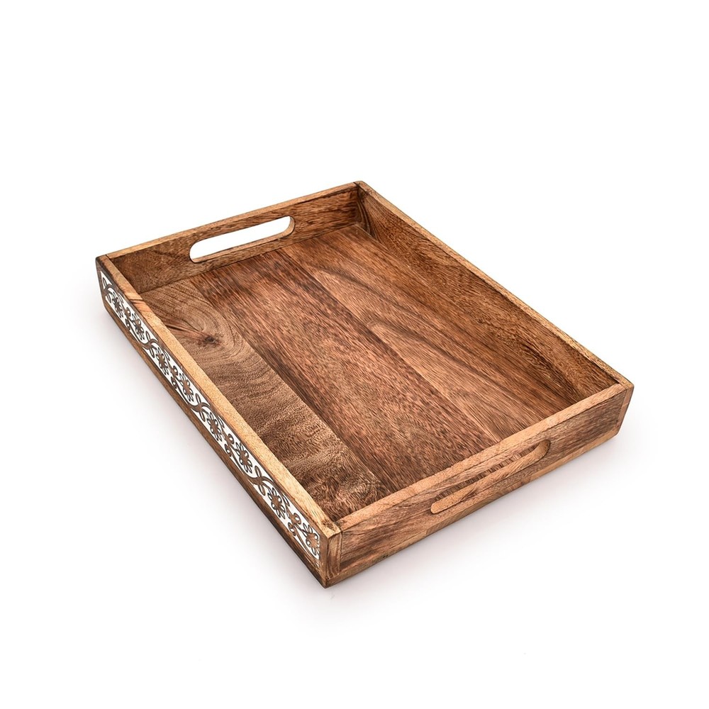 Kaizen Casa Serving Trays Mango Wood Rectangular 14" x 11" x 2", Brown