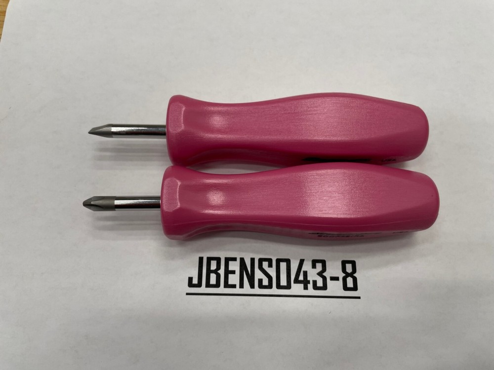 Snap-on Tools RARE PEARL PINK 2pc Hard Standard Handle Stubby Screwdriver Set