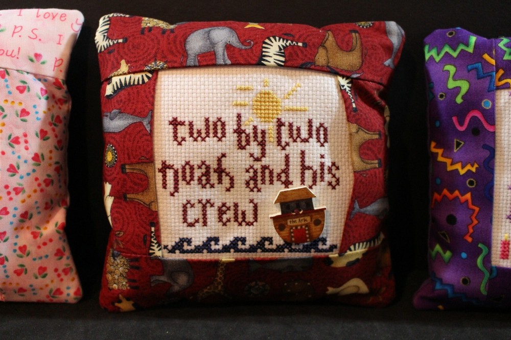 Stuffed Cross Stitch Needlepoint Pillows Mini Square Pillows - About 6" square